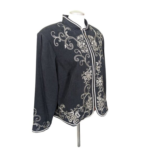 Vintage Dressbarn Oriental Style Jacket Womens 2X Black Floral Lined Full Zip - Picture 2 of 10